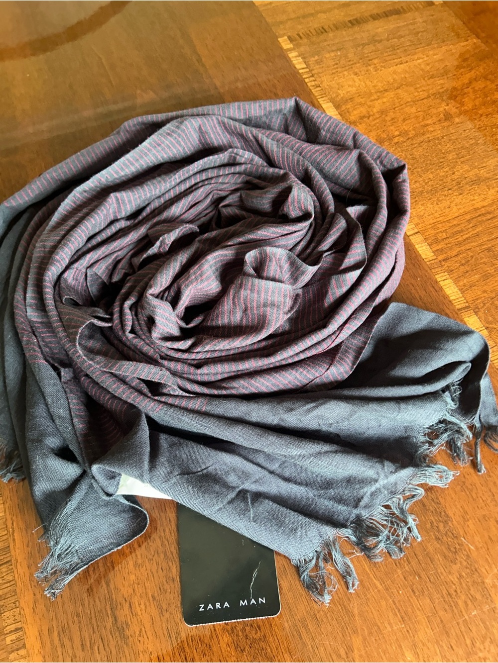 Zara Striped Burgundy and Navy Men's Wrap Scarf 18“ x 77“
